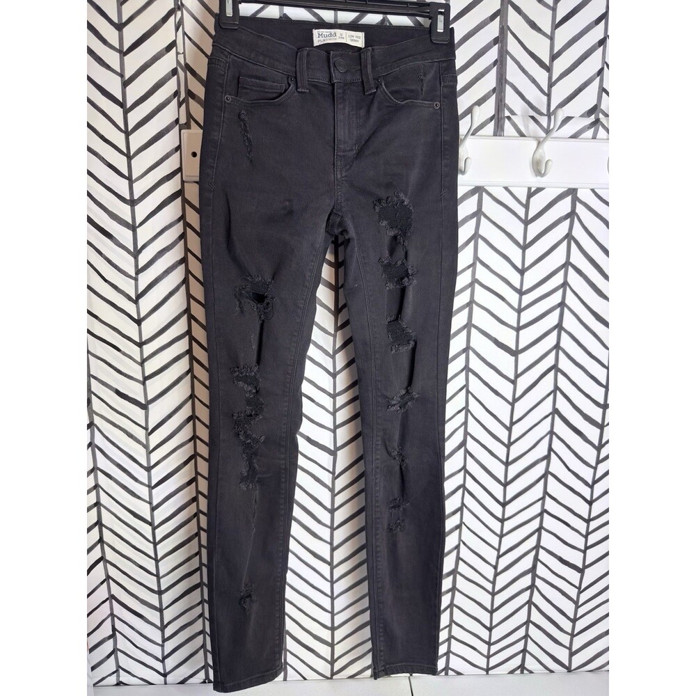 Mudd Black Distressed Ripped FLX Stretch Low Rise Skinny Jeans Women’s 0/24 6070